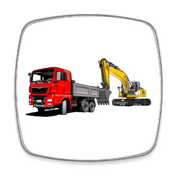 Lastauto mit Bagger - Viereckiger Kühlschrankmagnet - Weiß - Vorne