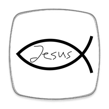 Jésus poisson noir Ichthys poisson poisson poisson - Magnet carré - blanc - Devant