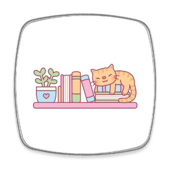 Livres, plantes et chat - Magnet carré - blanc - Devant