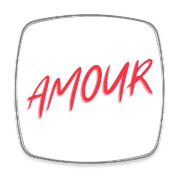 "Amour" rouge, t-shirt design - Magnet carré - blanc - Devant