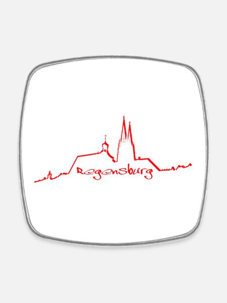 Regensburg skyline red - Square fridge magnet - white