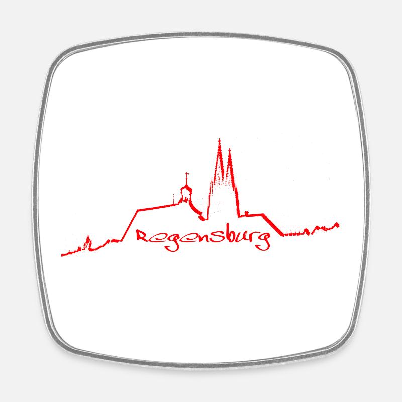 Regensburg skyline red - Square fridge magnet - white