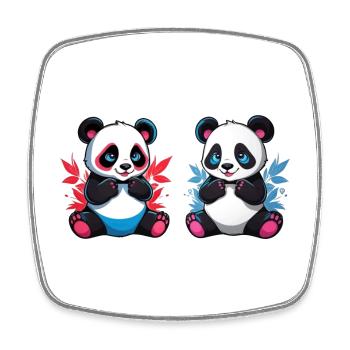 Frère et sœur panda - Magnet carré - blanc - Devant