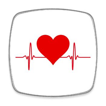 Cœur et ligne ECG en rouge - Magnet carré - blanc - Devant