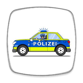 Polizeiauto mit Polizist Blau und Gelb - Viereckiger Kühlschrankmagnet - Weiß - Vorne