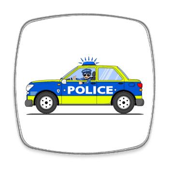 Voiture de police avec policier bleu et jaune - Magnet carré - blanc - Devant
