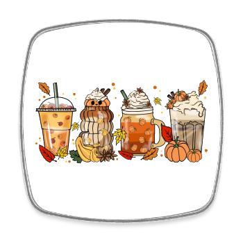 Halloween Coffee Tea Retro Pumpkin Cocoa Autumn - Square fridge magnet - white - Front
