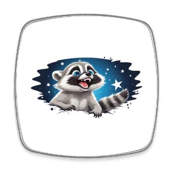Lustiger Waschbär unterm Sternenhimmel - Viereckiger Kühlschrankmagnet - Weiß - Vorne