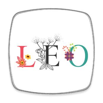 LEO Namenskunst mit gestickten Blumen - Viereckiger Kühlschrankmagnet - Weiß - Vorne