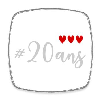 20. 20e ANNIVERSAIRE. ANNIVERSAIRE 20 ANS. 20 ANS. - Magnet carré - blanc - Devant