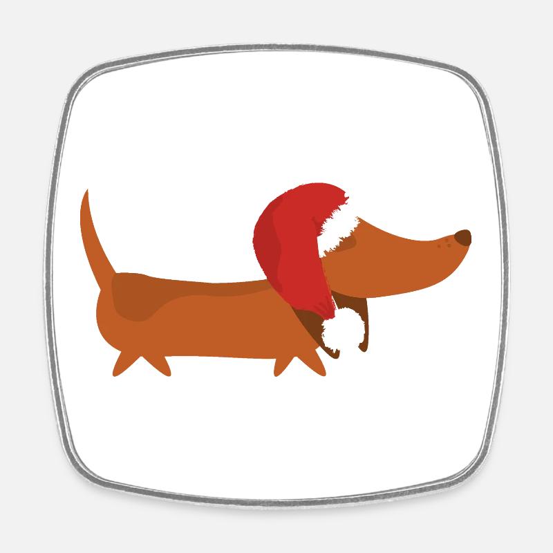 Teckel avec chapeau de Noël - Magnet carré - blanc