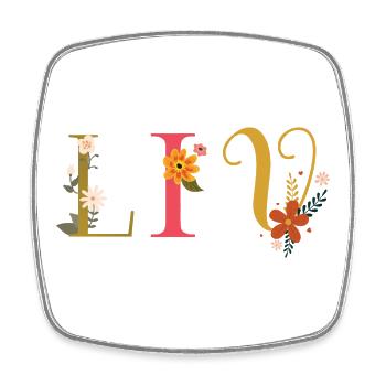 Nom LIV orné de fleurs - Magnet carré - blanc - Devant
