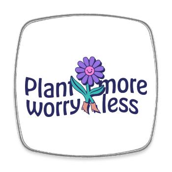 Plant More Worry Less – Lächelnde Blume - Viereckiger Kühlschrankmagnet - Weiß - Vorne