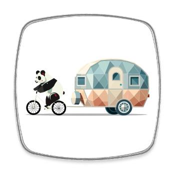 Panda avec caravane – Charmant design de voyage - Magnet carré - blanc - Devant