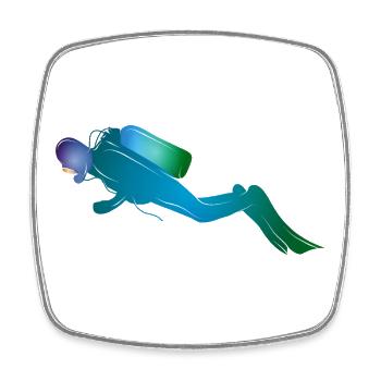 Silhouette de plongeur dans les tons bleu-vert - Magnet carré - blanc - Devant