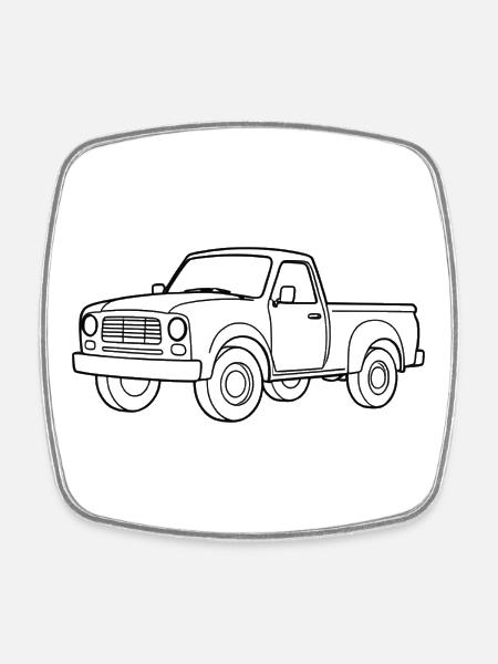 Minimalistic Pickup-Truck - Viereckiger Kühlschrankmagnet - Weiß