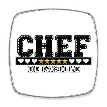 HUMORVOLLES FAMILIENKOPF-T-SHIRT - Viereckiger Kühlschrankmagnet - Weiß - Vorne