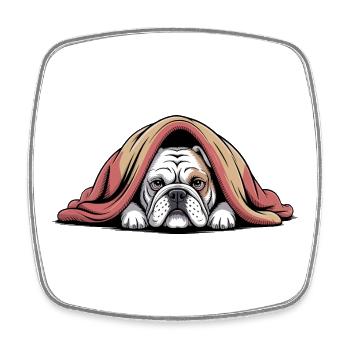Kuschelige Bulldogge unter der Decke - Viereckiger Kühlschrankmagnet - Weiß - Vorne