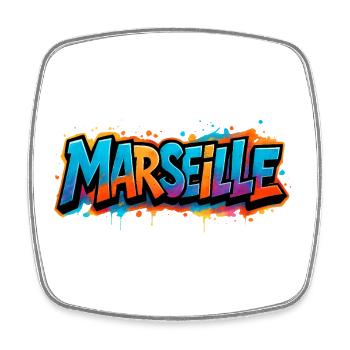 T-shirt logo maillot Marseille Graffiti Coloré - Magnet carré - blanc - Devant