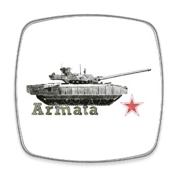 Panzer Silhouette mit rotem Stern - Viereckiger Kühlschrankmagnet - Weiß - Vorne