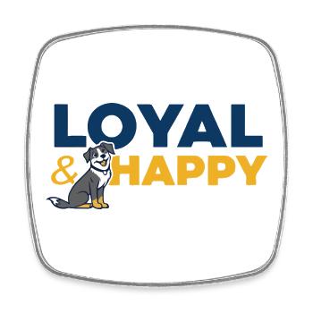 Loyales und glückliches Hunde-Cartoon-Logo - Viereckiger Kühlschrankmagnet - Weiß - Vorne