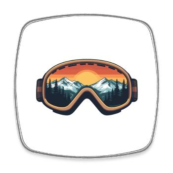 Skibrille mit Bergpanorama & Sonnenuntergang - Viereckiger Kühlschrankmagnet - Weiß - Vorne