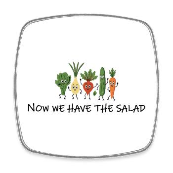 Now We Have the Salad – Garden Denglish Humor - Square fridge magnet - white - Front