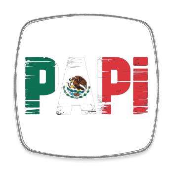 Papi Mexiko Flagge – Stolzer Vater im Latino Style - Viereckiger Kühlschrankmagnet - Weiß - Vorne