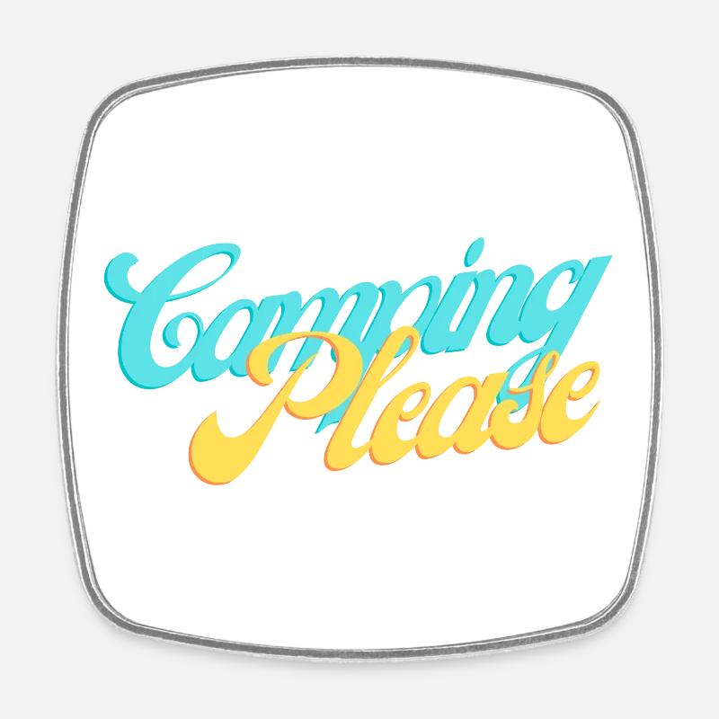 Camping Please Retro Script - Magnet carré - blanc