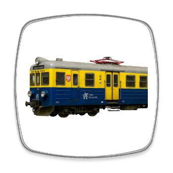 Locomotive PKP Yellow Blue EN57 train - Square fridge magnet - white - Front
