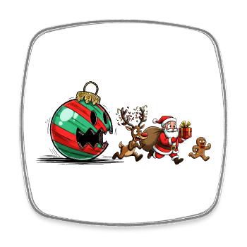 Lustige Weihnachtskugel mit Weihnachtsmann und Rentieren - Viereckiger Kühlschrankmagnet - Weiß - Vorne