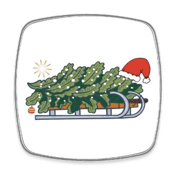 Weihnachtsbaum auf einem Schlitten - Viereckiger Kühlschrankmagnet - Weiß - Vorne