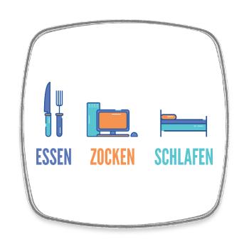 Essen Zocken Schlafen Gamer Spruch - Viereckiger Kühlschrankmagnet - Weiß - Vorne