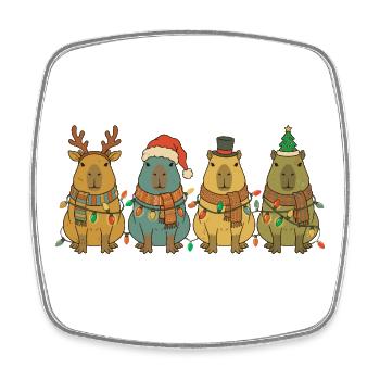 Capybara Vintage Retro Weihnachtsbeleuchtung - Viereckiger Kühlschrankmagnet - Weiß - Vorne