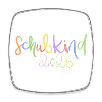 Schulkind 2026 Regenbogen Schrift - Viereckiger Kühlschrankmagnet - Weiß - Vorne