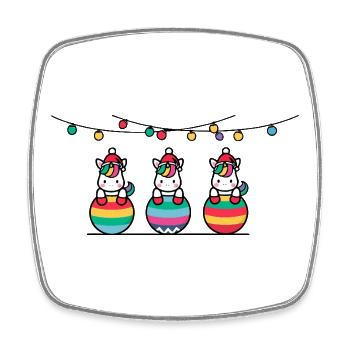 3 Einhörner Weihnachtskugeln Freunde - Viereckiger Kühlschrankmagnet - Weiß - Vorne