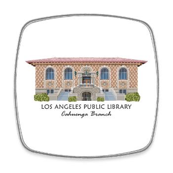 Los Angeles Public Library, hand-drawn - Square fridge magnet - white - Front