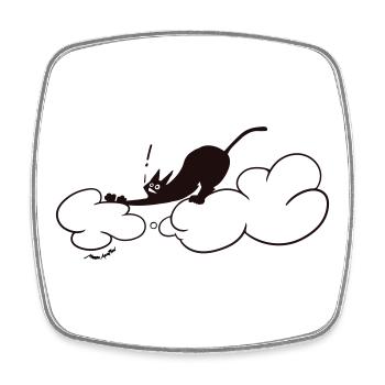 Cute Black Cat on Clouds Minimal Cat Illustration - Square fridge magnet - white - Front