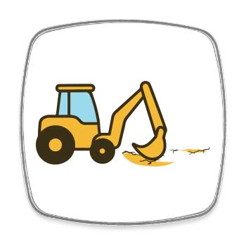Cartoon-Bagger im Sand - Viereckiger Kühlschrankmagnet - Weiß - Vorne