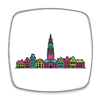 Groningen City Skyline Martinitoren Linienzeichnung - Viereckiger Kühlschrankmagnet - Weiß - Vorne