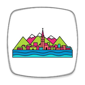 Lugano City Skyline Lake View Modern Line Art - Square fridge magnet - white - Front