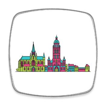 Style d’art moderne de la Skyline de la Cloche de Mons City - Magnet carré - blanc - Devant