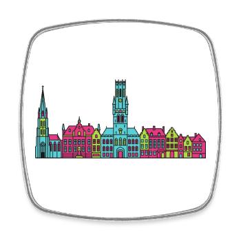 Bruges City Skyline Belfry Tower Modern Art - Square fridge magnet - white - Front
