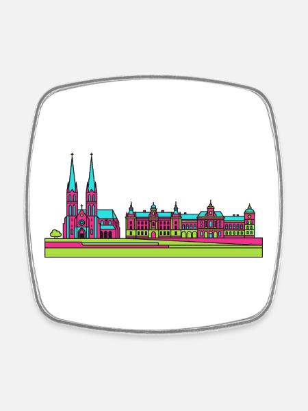 Szczecin City Skyline Wały Chrobrego Art - Square fridge magnet - white