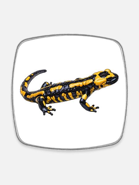 Motif de salamandre de feu jaune noire - Magnet carré - blanc