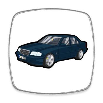 Blauer Oldtimer Cartoon Auto - Viereckiger Kühlschrankmagnet - Weiß - Vorne