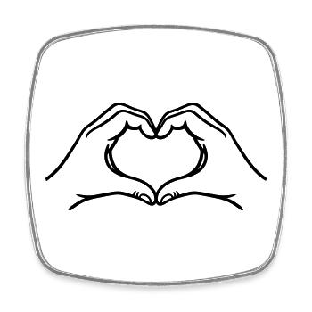 Silhouette des mains en forme de cœur d’amour – Symbole romantique minimal - Magnet carré - blanc - Devant