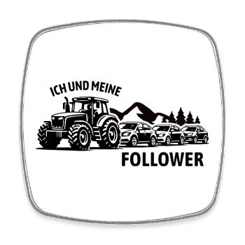 Me and my followers - tractor - traffic jam - Square fridge magnet - white - Front
