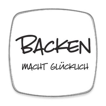 Backen macht glücklich – Lustiger Schriftzug für B - Viereckiger Kühlschrankmagnet - Weiß - Vorne