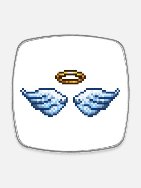 Retro Pixel Art Angel Wings and Halo - Viereckiger Kühlschrankmagnet - Weiß
